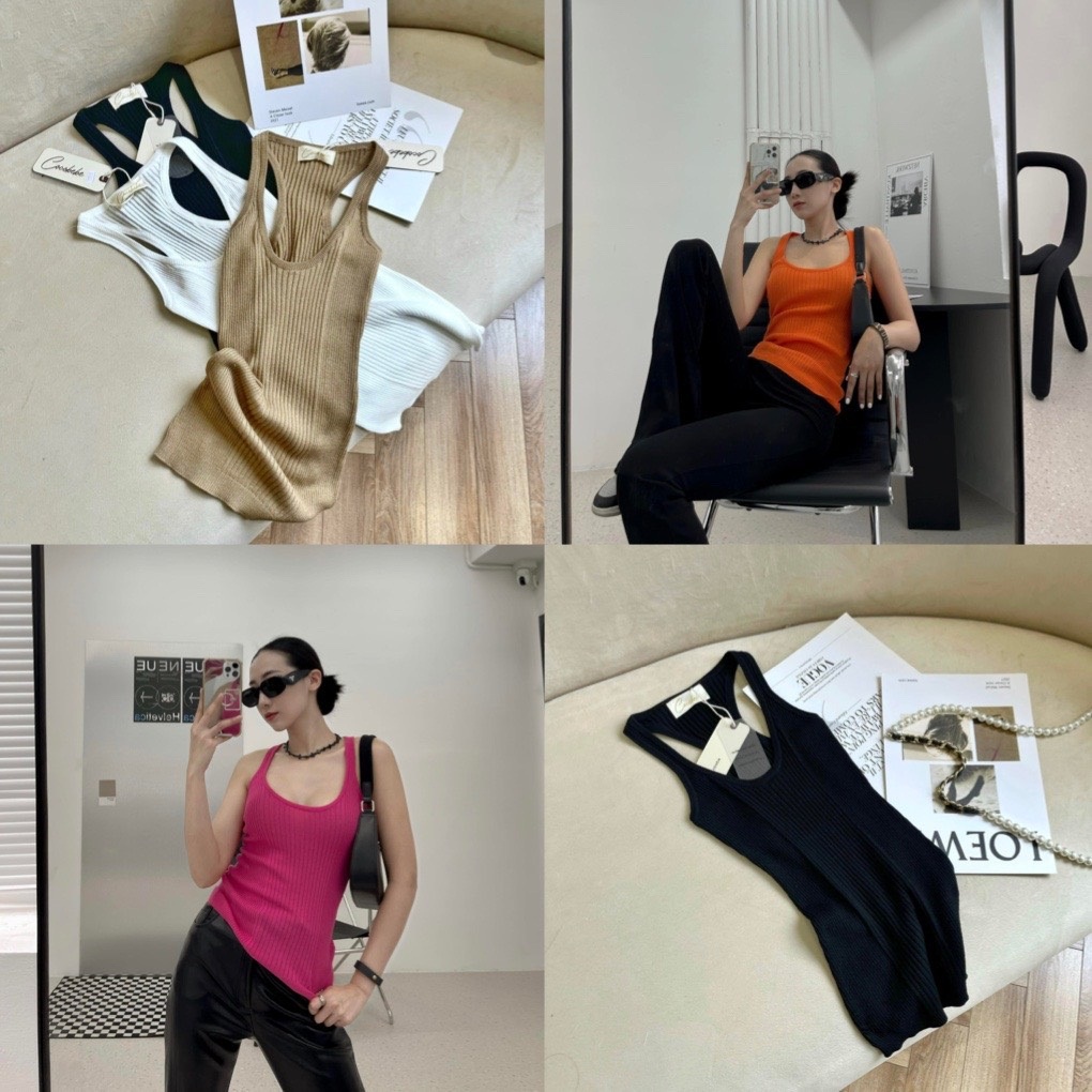 Áo tanktop chất len gân co giãn , áo ba lỗ cổ yếm dáng dài - Choose Me KLP