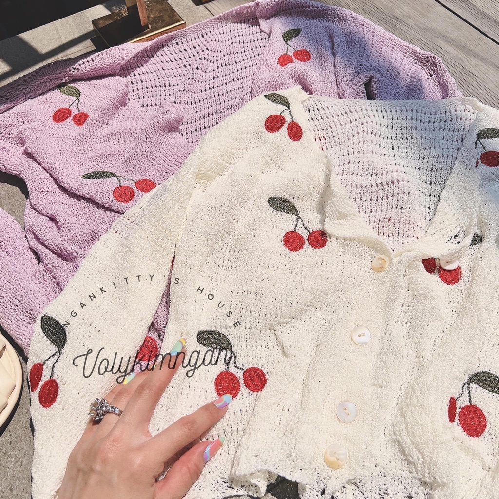 Áo len cardigan cherry