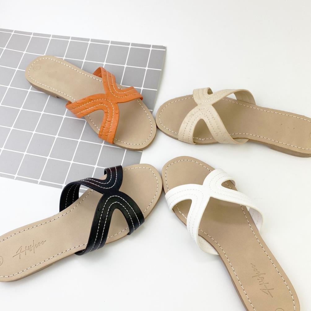 Dép lê nữ quai ngang chéo đế bệt thời trang đẹp kiểu dáng sandal đi biển chính hãng HISHOO S013 hk