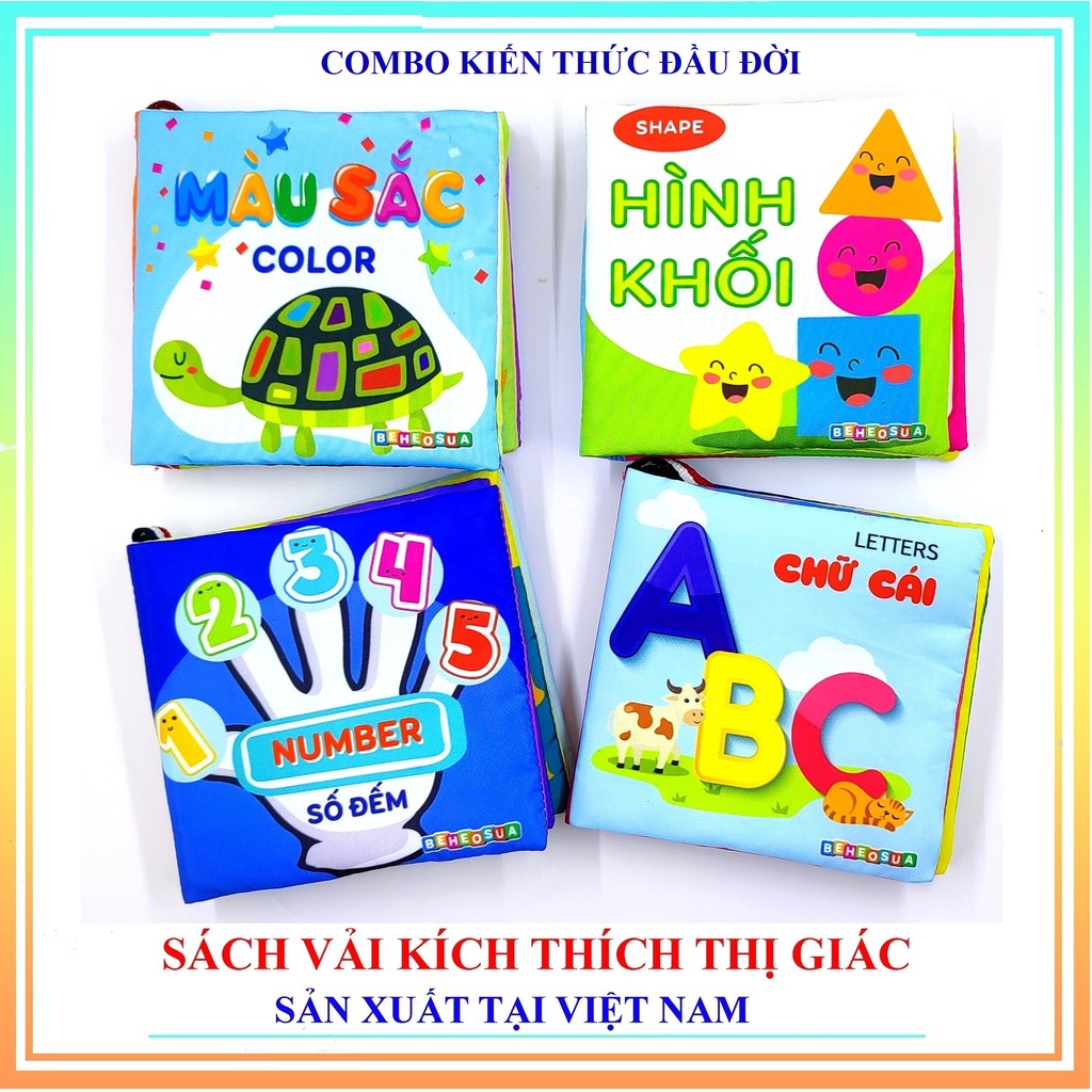 Sách vải tiếng anh combo 4 cuốn cho bé từ sơ sinh đến 1 2 3 tuổi montessori đồ chơi thông minh giáo dục sớm TOPKIDS