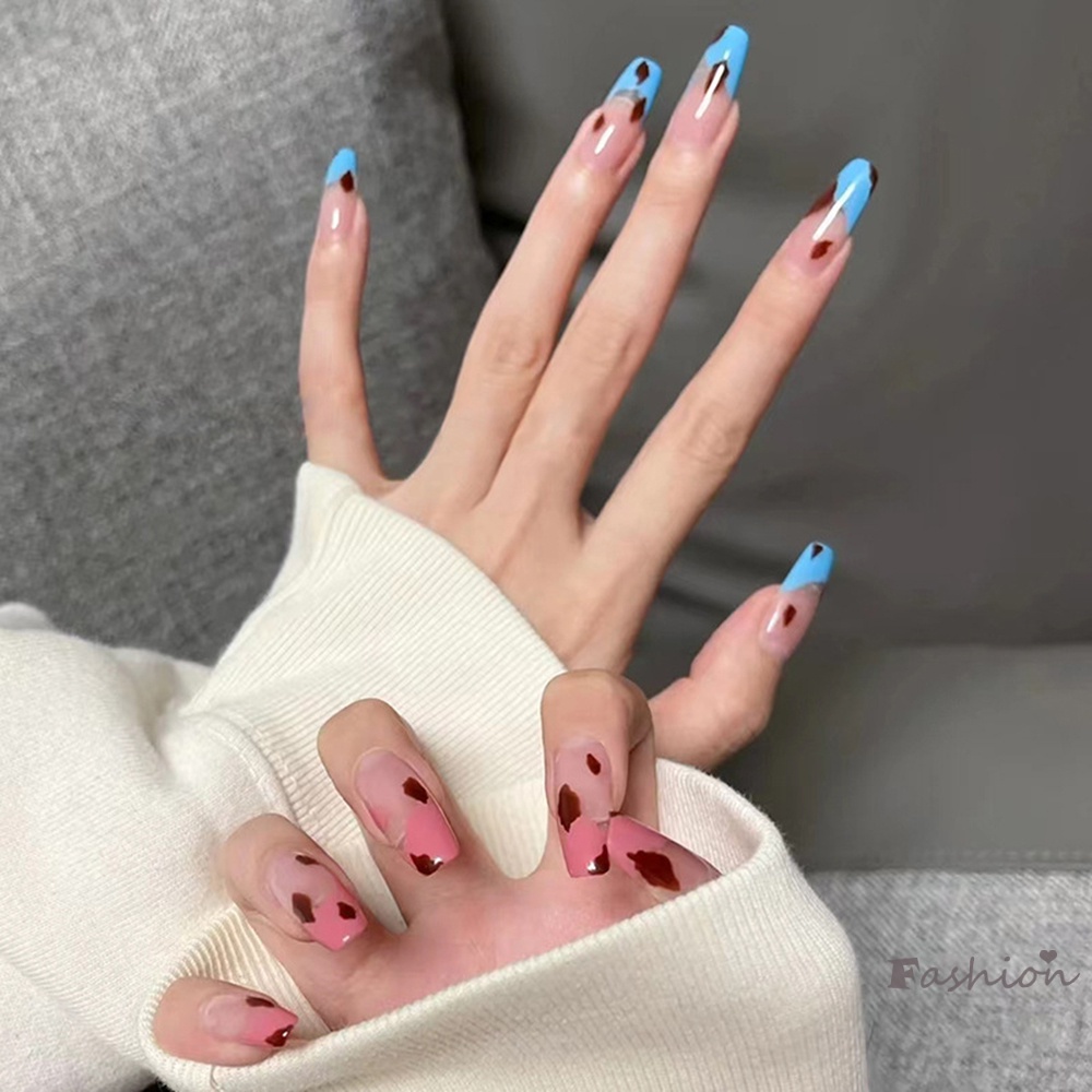 Set 24 Móng Tay Giả 2 Tông Màu Kèm Keo Dán Trang Trí Nghệ Thuật