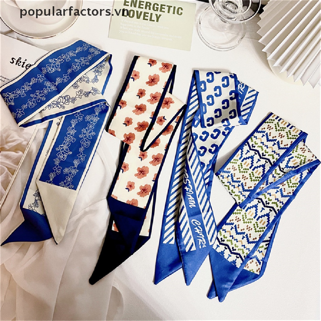 Dây ruy băng cột tóc dài bằng lụa in họa tiết thời trang cá tính cho nữ