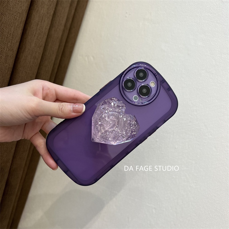 Ốp điện thoại màu đen/ tím họa tiết trái tim kèm giá đỡ thích hợp cho iPhone 12Promax 11 11promax/xsmax