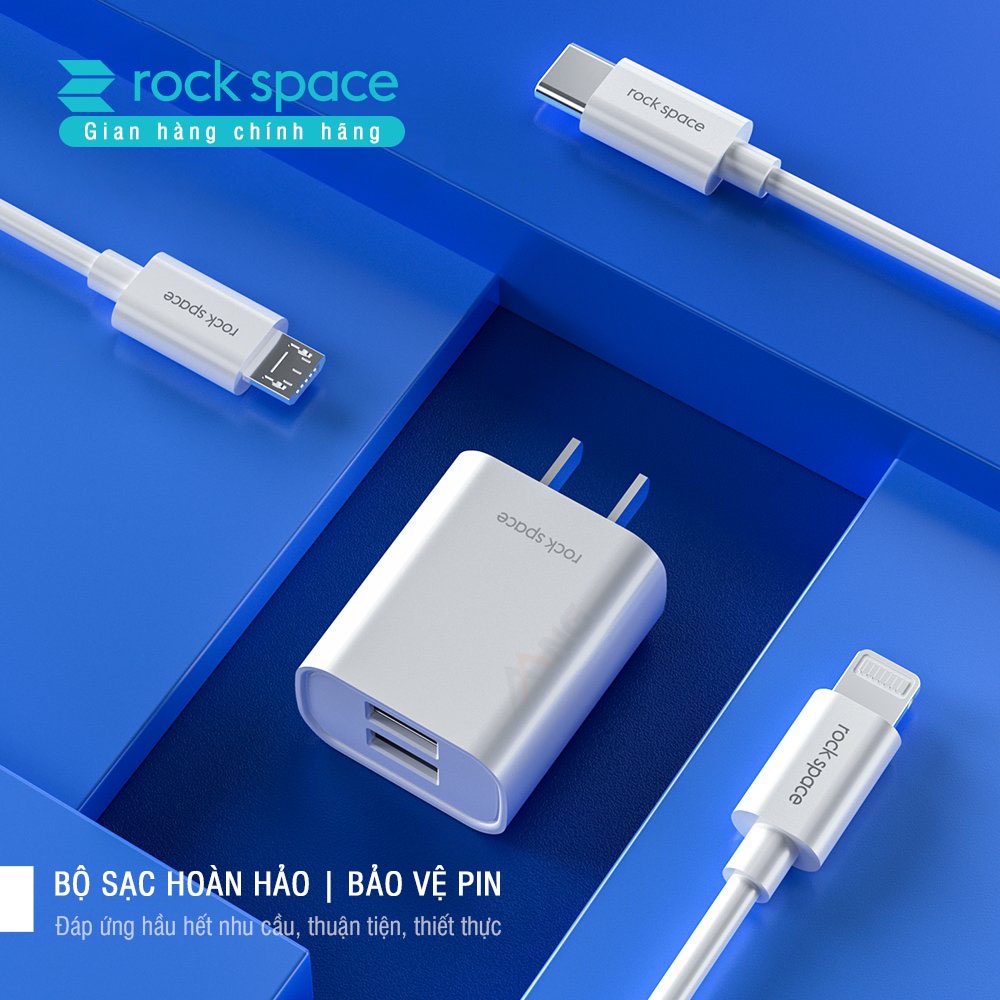 Bộ củ cáp sạc nhanh IP Rockspace T22 Pro 2 Cổng 2,4A không nóng máy bảo hành 12 tháng