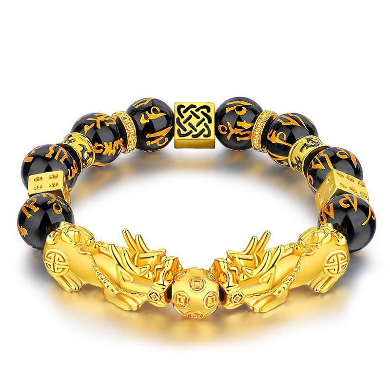 Suxinjewelry/Vòng tay Pixiu vàng 3D cho nam,Vòng tay hạt Phật giáo