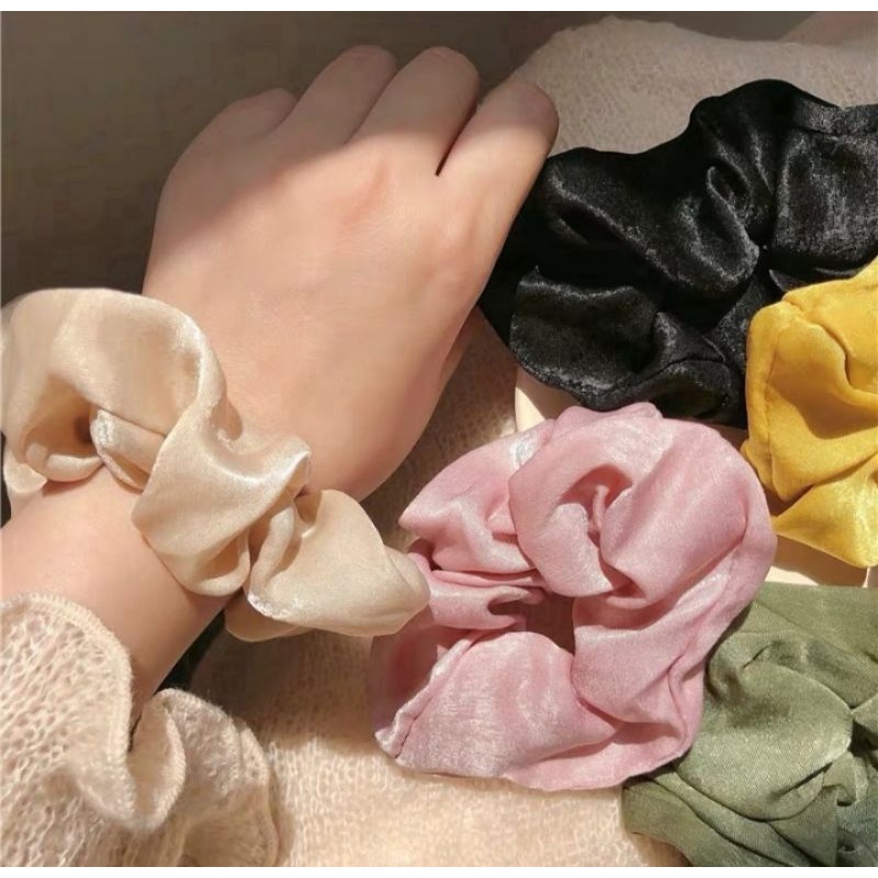 Dây Buộc Tóc Vải Lụa Satin  Co Giãn Màu Trơn Cỡ Lớn Thời Trang Nữ