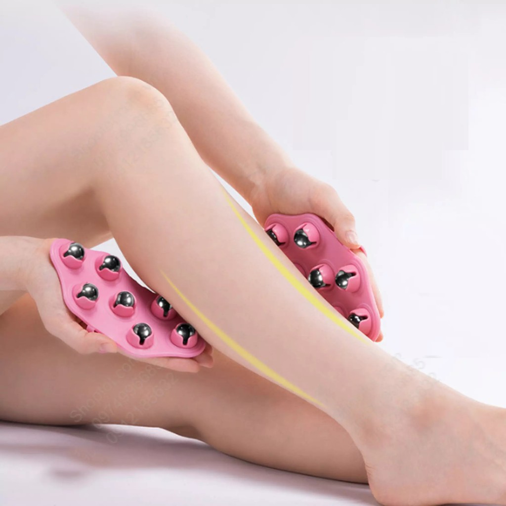 Bàn chải đả thông kinh lạc massage body dạng bi lăn - Bàn chà silicon gắn 7 bi thép