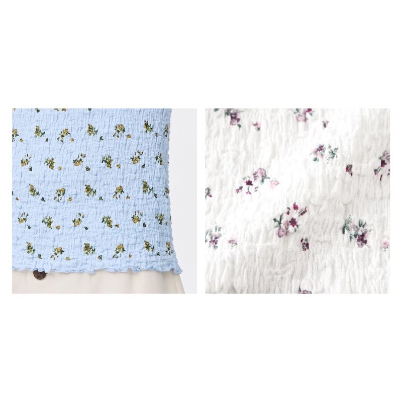 Áo thun nhún ngắn tay nữ hoa nhí xinh xắn của GU - Nhật