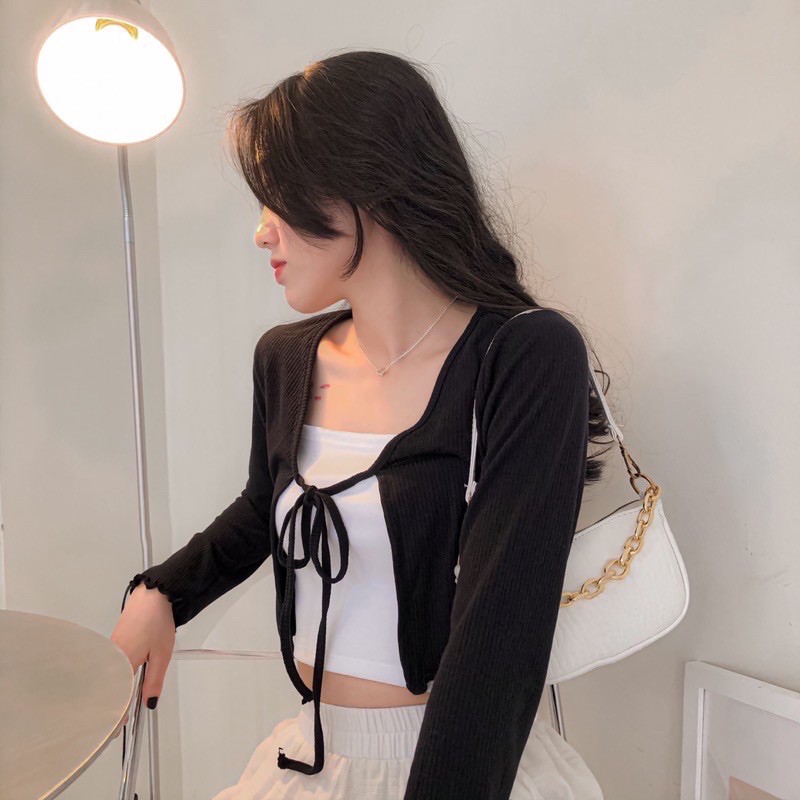 áo khoác kimono tay dài buộc dây cổ sexy