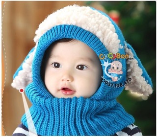 Mũ cừu liền khăn siêu ấm cho bé