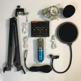 Combo Bộ Mic Thu Âm BM900 Live stream sound cạc V9