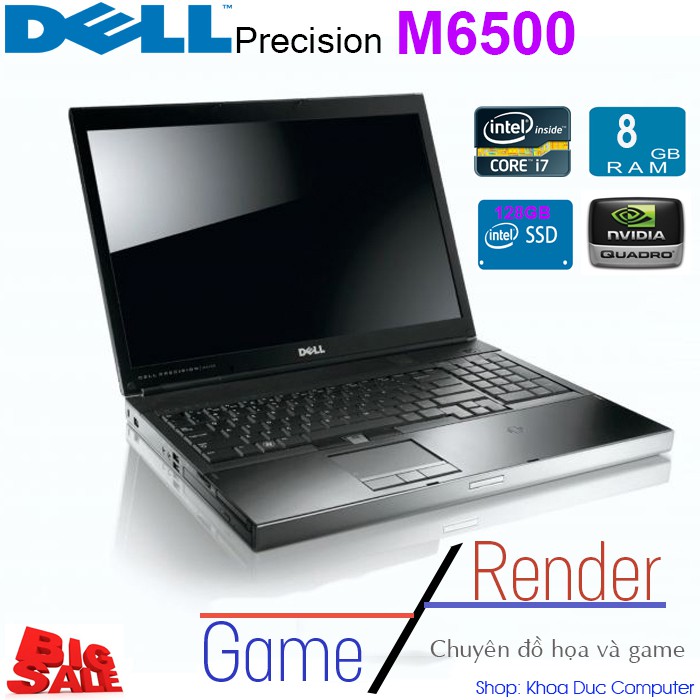 Laptop máy trạm Dell M6500 Core i7/8gb Ram/ 128gb SSD/ VGA Quadro/ 17.3inch, tặng túi, chuột