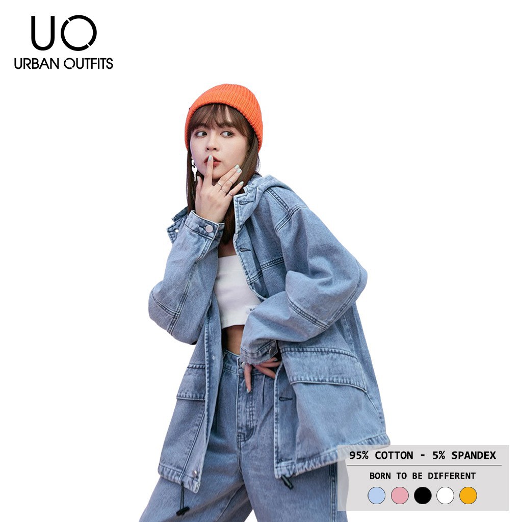 áo nam Áo Khoác Jean Nữ Form Rộng URBAN OUTFITS Kiểu Trơn AKO01 Hàn Quốc Outfit Có Nón Mũ Chống Nắng Freesize 100% Cott