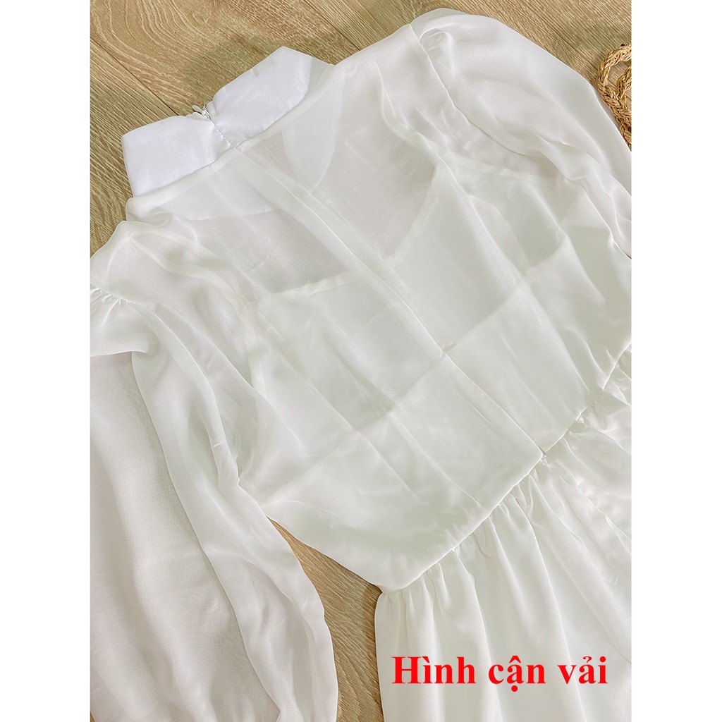 Đầm váy nữ dự tiệc trắng dáng xòe nút bọc dễ thương công chúa tiểu thư thắt nơ sau xinh đẹp