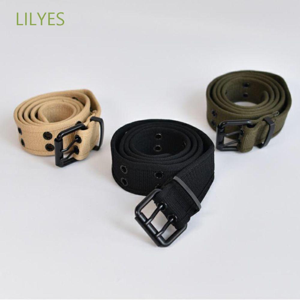 Thắt lưng canvas hai hàng lỗ khóa kim loại có thể điều chỉnh thời trang Hàn Quốc retro màu tùy chọn cho nam