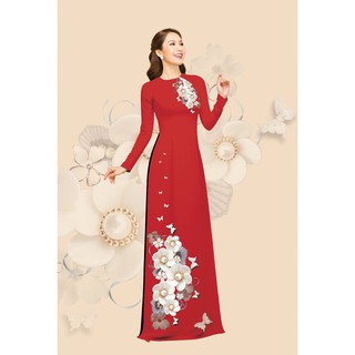Áo dài truyền thống in hoa dành dành cao cấp - KHÔNG KÈM QUẦN