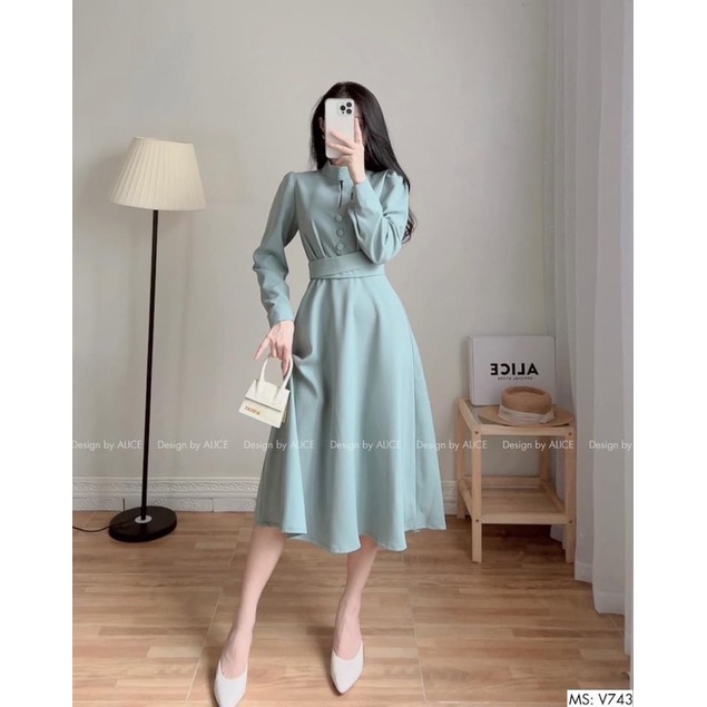 VÁY XANH CÚC BỌC ĐAI EO