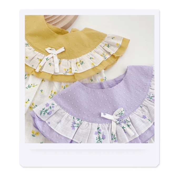 Váy hoa nhí cổ bèo vàng tím cho bé gái (9-21kg)