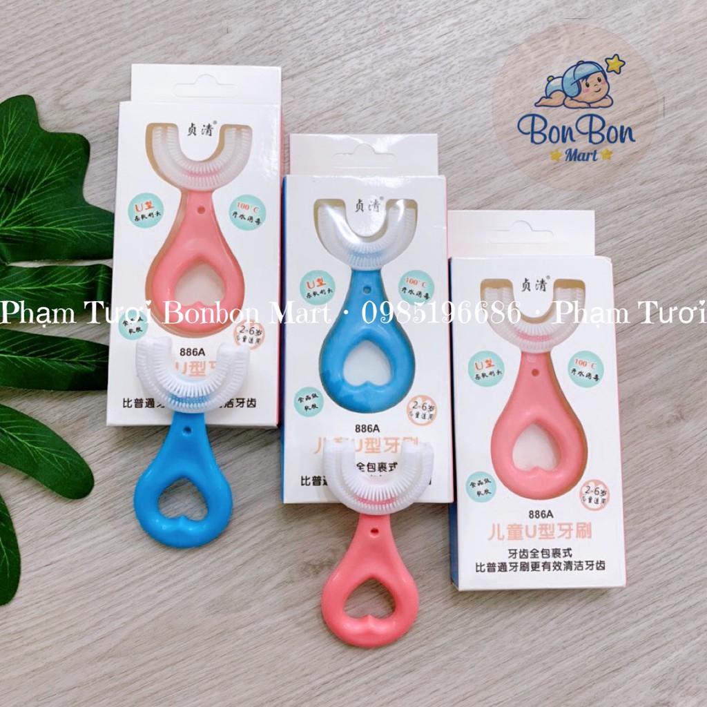 Bàn chải đánh răng silicon chữ u xoay 360 cho bé phân phối chính hãng Bonbon Mart