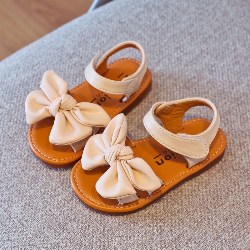 Dép sandal bé gái - Dép sandal nơ chất liệu da PU xinh xắn đế mềm phong cách vintage Hàn Quốc cho bé gái 1-5 tuổi