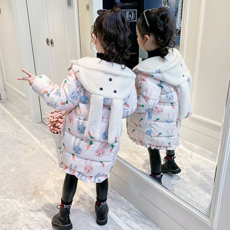 ÁO PHAO THỎ LÓT LÔNG DÁNG DÀI BÉ GÁI