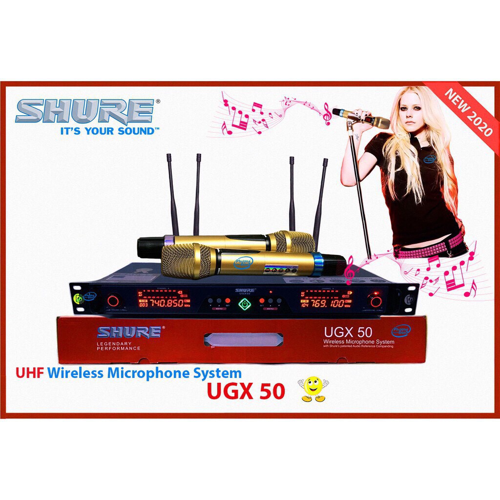 [MẪU MỚI] Micro karaoke UGX50 không dây, hát karaoke gia đình, Board đỏ, 4 anten - cao cấp 5.0 có led hiển thị