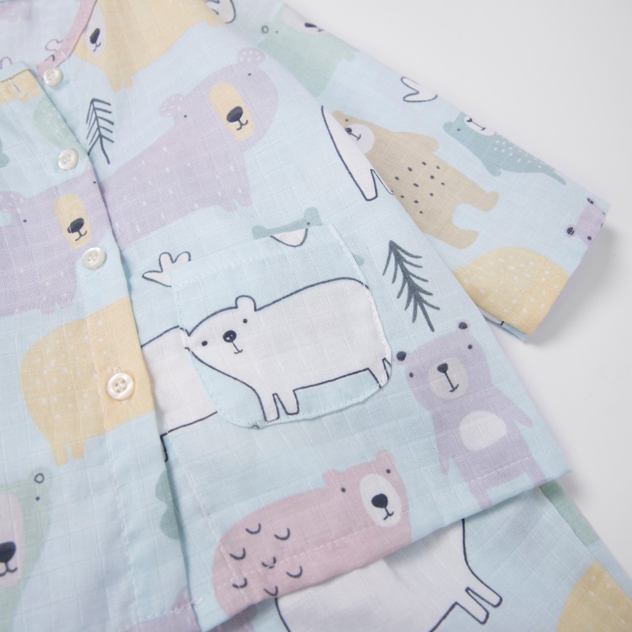 Bộ pijama dài tay mặc ngủ cho bé vải cotton xô hai lớp Áo Lá Homewear size 10kg-30kg