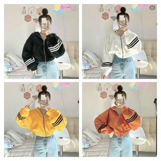 Aó khoác nỉ nữ , aó khoác croptop lửng tay aó chạy 3 sọc tay phồng phong cách thời trang sành điệu đa sắc màu tpkhoac