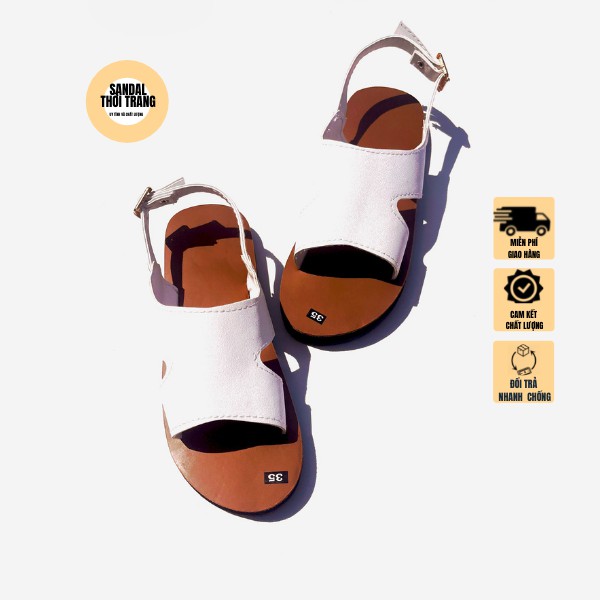 Giày sandal Nữ đi học màu nâu trắng SANDALTHOITRANG  full size 30-44