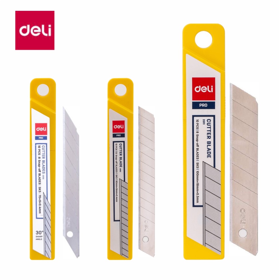 Lưỡi dao rọc giấy Deli, cỡ lớn, loại 8 lưỡi Bạc - 10 chiếc lưỡi/hộp - E2011 [ Sugi Art Shop ]