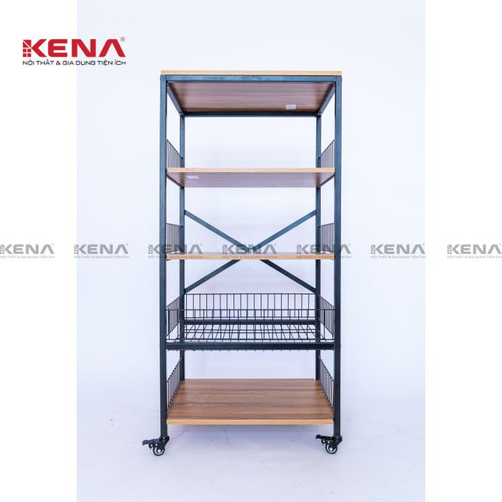 Kệ để lò vi sóng kèm giỏ 5 tầng đa năng KENA KN 165 Sắt hộp sơn tĩnh điện cao cấp chống gỉ