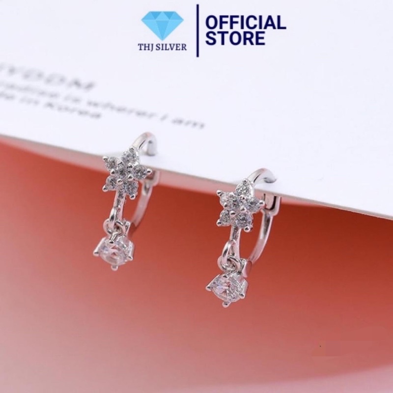 Bông tai nữ hoa new treo đá nhỏ xinh - THJ SLIVER