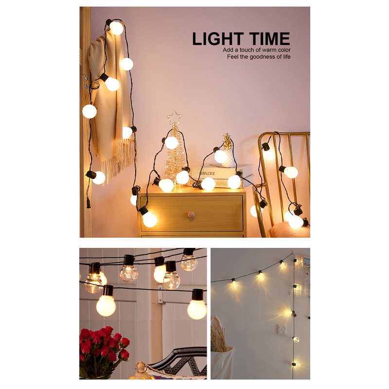 Dây Đèn Led Trang Trí Ngoài Trời Dài 5.5M 20 Bóng Tròn Phi 5CM Cắm Điện Có Phích Nối Thêm Dây - Đèn Trang Trí Đẹp