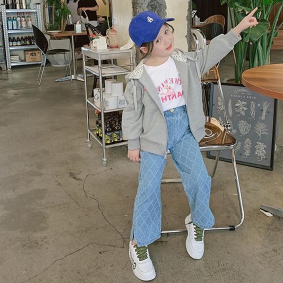 Quần Jeans Ống Rộng Họa Tiết Sọc Caro Phong Cách Hàn Quốc Thời Trang Cho Nữ