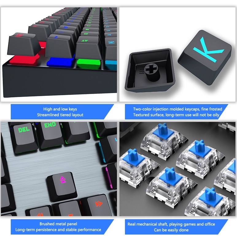Bàn phím cơ gaming K066 Pro bản cao cấp 2022, Full size blue switch có Led RGB siêu đẹp, bàn phím máy tính K660
