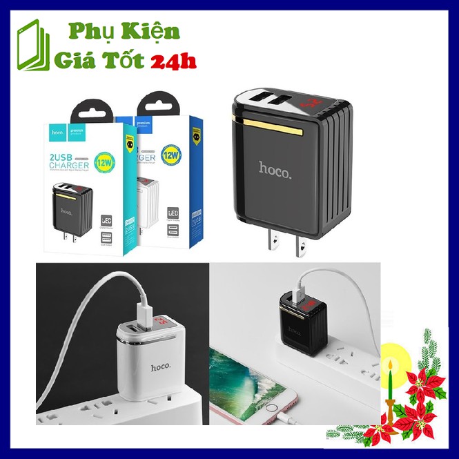 CỐC SẠC HOCO C39 2 CỔNG USB + LED LCD