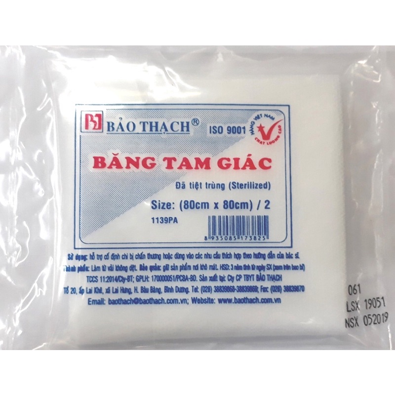 Gạc Băng tam giác vải tiệt trùng Bảo Thạch 80x80cm GẠC TAM GIÁC BẢO THẠCH TIỆT TRÙNG 80cm x 80cm