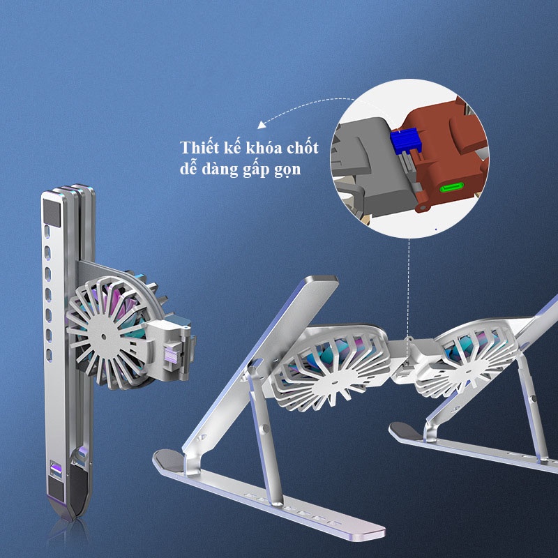 Giá đỡ laptop hợp kim nhôm cao cấp có quạt làm mát, giá đỡ tản nhiệt laptop máy tính gấp gọn tiện dụng có thể điều chỉnh