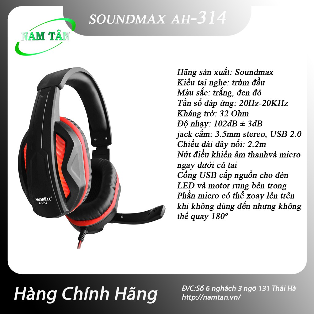 Tai nghe Over-ear SoundMAX AH 314 (Đen,Đỏ)