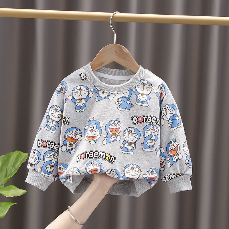 Áo thun tay dài vải cotton in hoạt hình Doraemon dễ thương cho bé trai