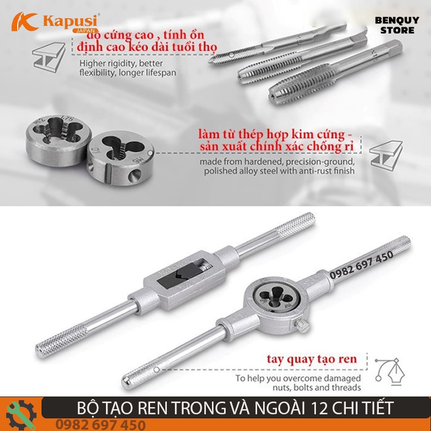 BỘ TARO TẠO REN ĐAI ỐC _ BỘ TA RÔ REN RĂNG TRONG VÀ NGOÀI 12 CHI TIẾT HÀNG CHẤT LƯỢNG CAO. BẢO HÀNH 6 THÁNG.