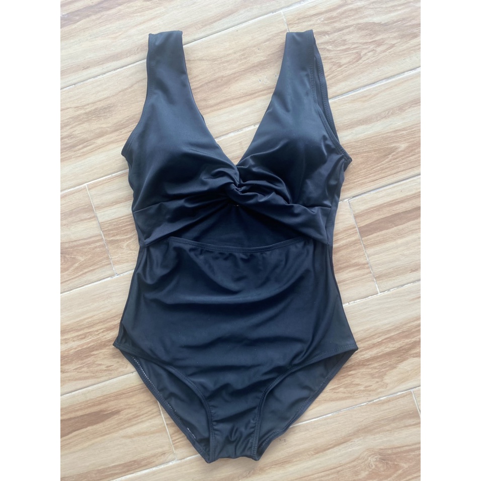 Bikini Liền Thân Xoắn Ngực Hở Lưng Hai Màu, Bodysuit Áo Tắm Đi Biển Cổ V Tôn Dáng  [Ảnh Chụp Thật]  - OS054