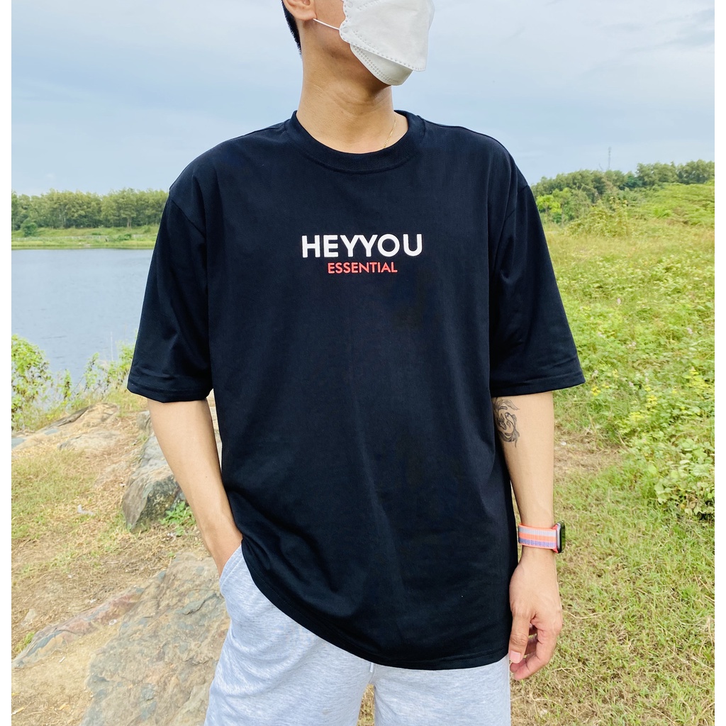 Áo thun cotton nam nữ form rộng tay ngắn in chữ Heyyou Essential – Unisex 2022