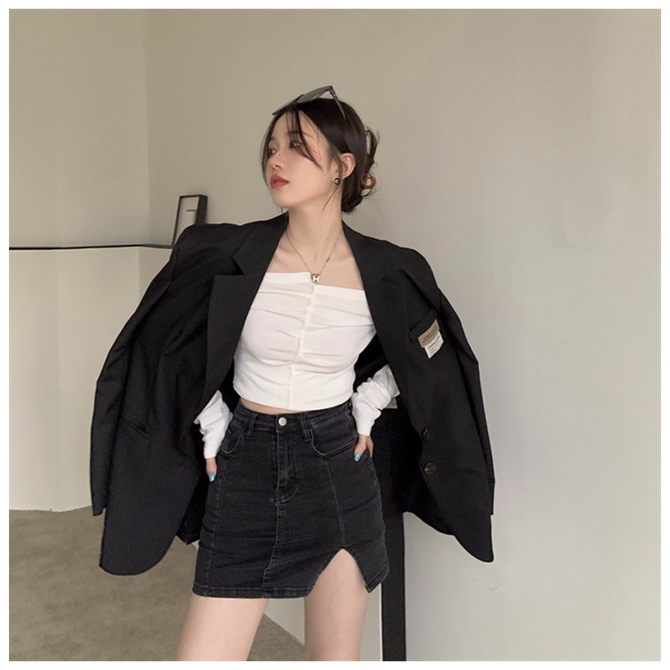 SUXI Áo Croptop Trễ Vai Tay Dài Màu Sắc Trơn Thời Trang Mùa Thu Cho Nữ