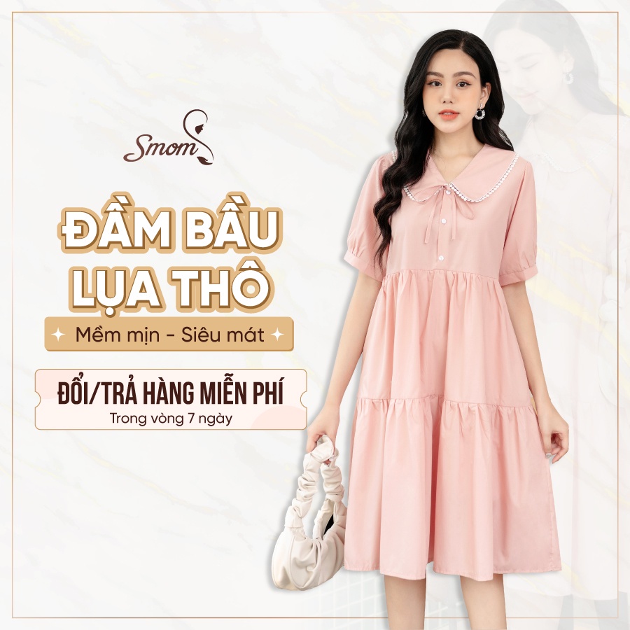 Váy Bầu Công Sở Thiết Kế SMOM, Đầm Bầu Lụa thô Mềm Mát Mã MM06 - SIÊU HOT