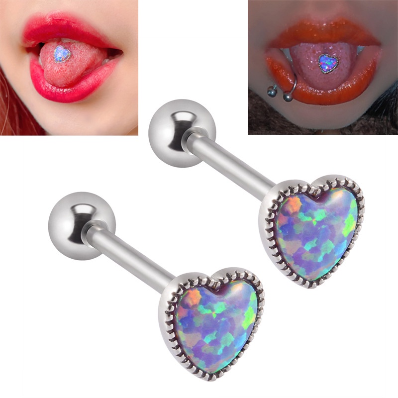 1 Khuyên Lưỡi Hình Trái Tim Bằng Thép Không Gỉ 14G
