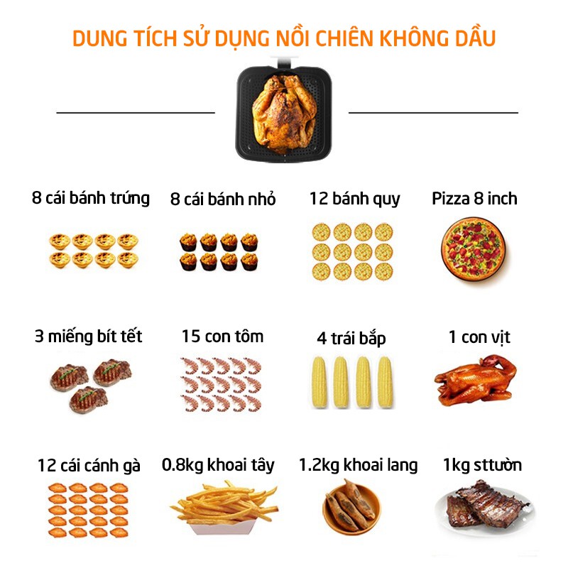 Lò chiên không dầu thiết kế hiện đại, không sợ béo, không khói, nấu nướng trở nên dễ dàng, bảo hành 1 năm VIETSTAR-8063B