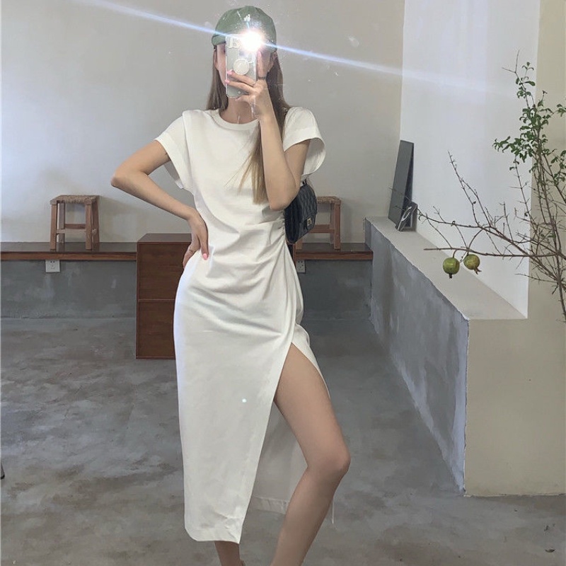 Đầm PERTY màu trắng thiết kế xẻ tà phong cách Hàn Quốc thời trang quyến rũ cho nữ