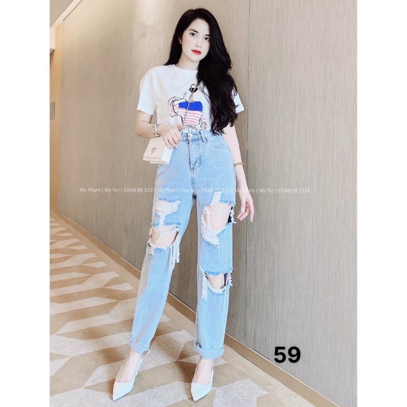 Quần Baggy Jean Nữ Lưng Cao Rách Kiểu Cá Tính. Size SML. Quần Baggy Nữ Ms59