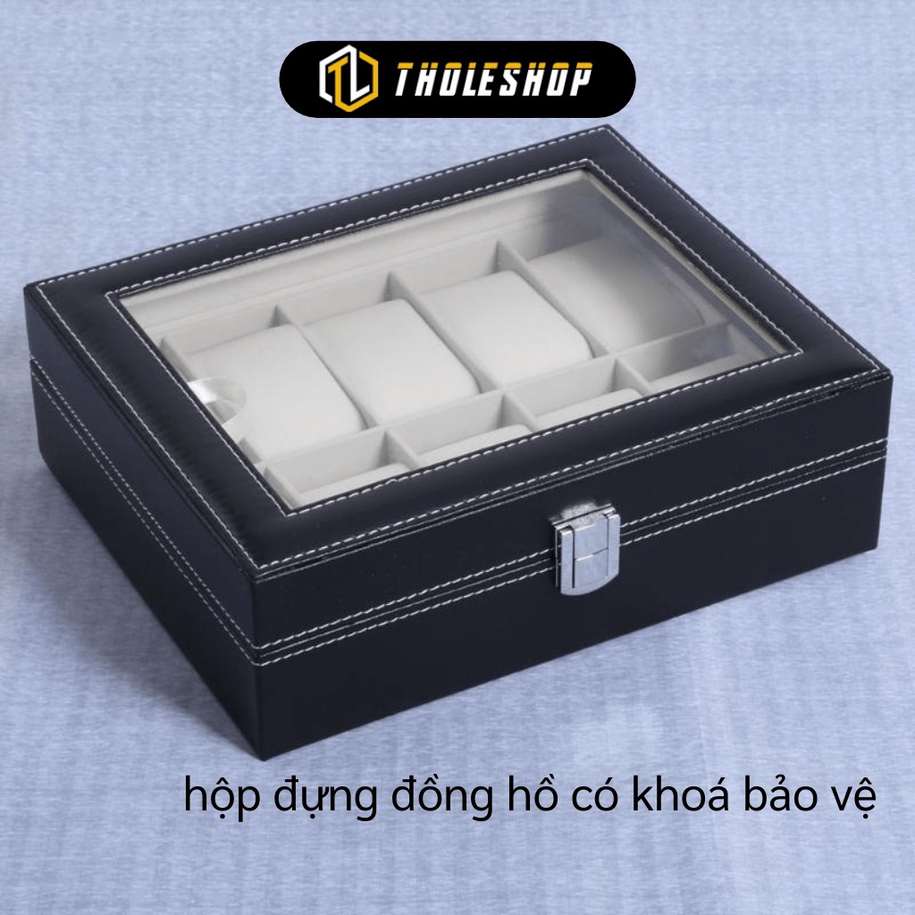 Hộp Đựng Đồng Hồ - Hộp Bảo Quản Đồng Hồ Bọc Da 10 Ngăn Có Khóa Chốt 8748